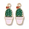 Alloy Enamel Pendants, Plant Charms, Sea Green, 24.5x9.5x1.5mm, Hole: 1.8mm