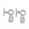Brass Pave Clear Cubic Zirconia Toggle Clasps, Cadmium Free & Nickel Free & Lead Free, Ring with Rectangle, Platinum, Bar: 15x4x1.5mm, Hole: 1.5mm, Rectangle: 12.5x21.5x4.5mm, Hole: 1.2mm