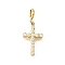 Cross 304 Stainless Steel Crystal Rhinestone Pendant Decorations, with Spring Ring Clasps, Ion Plating(IP), Real 18K Gold Plated, 24mm