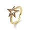 Brass Pave Cubic Zirconia Adjustable Rings, Cadmium Free & Nickel Free & Lead Free, Star, Real 18K Gold Plated, Inner Diameter: 17.2mm