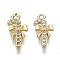Brass Micro Pave Clear Cubic Zirconia Charms, Nickel Free, Christmas Crutch with Bowknot, Real 18K Gold Plated, 13x7x2mm, Hole: 1mm