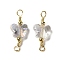 Electroplated Glass Connector Charms, with Brass Findings, Cadmium Free & Nickel Free & Lead Free, Real 18K Gold Plated, Butterfly Links, Clear, 19x7.5x5mm, Hole: 1.6~1.8mm