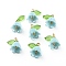 Opaque Resin Pendants, Bell Orchid Flower Charms with Leaf, with Golden Tone Iron Findings, Light Sky Blue, 14x13x10.5mm, Hole: 3x2mm