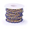 Handmade Enamel Beaded Chains, with Brass Curb Chains, Soldered, with Spool, Long-Lasting Plated, Real 18K Gold Plated, Dark Blue, 5.5x1.5~2mm, about 32.8 Feet(10m)/roll