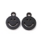 PVD Vacuum Plating 304 Stainless Steel Charms, Cut-Out, Manual Polishing, Hollow, Flat Round with Smile, Electrophoresis Black, 8x6x1mm, Hole: 0.8mm
