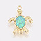 Synthetic Opal Links connectors, with Brass Findings, Turtle, Golden, Turquoise, 17x13x2mm, Hole: 1mm