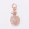 Brass Micro Pave Cubic Zirconia Charms, Pineapple, Rose Gold, 12x6x2.5mm, Hole: 3mm
