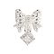 Rack Plating Brass Micro Pave Cubic Zirconia Pendants, Long-Lasting Plated, Lead Free & Cadmium Free, Bowknot with Rhombus, Silver, 16x13x10mm, Hole: 4mm