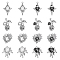 16Pcs 8 Style Alloy Glass Pendants, Star & Skull & Heart Charms, Gunmetal, Mixed Color, 23~30.5x19.5~24x4~6mm, Hole: 1.8~4.5x1.8~3mm, 2Pcs/style