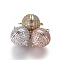 Brass Micro Pave Cubic Zirconia Magnetic Clasps with Loops, Round, Clear, Mixed Color, 18x14.5mm, Hole: 1.4mm