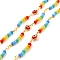 Handmade Brass Link Chains, with Round Beads, Long-Lasting Plated, Soldered, with Spool, Beads with Glass, Evil Eye Beads, Golden, 10x6x3.5mm