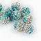 Two-Tone Color Handmade Polymer Clay Disco Ball Beads, with Glass Rhinestone, Aquamarine, 9~10mm, Hole: 2mm