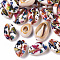 Printed Natural Cowrie Shell Beads, No Hole/Undrilled, with Flower Pattern, Colorful, 18~25x12~15x7mm