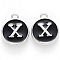 Platinum Plated Alloy Charms, Cadmium Free & Lead Free, with Enamel, Enamelled Sequins, Flat Round with Letter, Letter.X, 14x12x2mm, Hole: 1.5mm