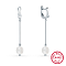 Anti-Tarnish Rhodium Plated 925 Sterling Silver Dangle Hoop Earrings, Natural Pearl Long Drop Earrings, Platinum, 65mm