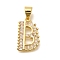 Rack Plating Brass Micro Pave Cubic Zirconia Pendants, Long-Lasting Plated, Lead Free & Cadmium Free,Real 18K Gold Plated, Letter Charms, Letter B, 16.5x10.5x2mm Hole: 5x3mm