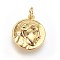 Brass Pendants, Flat Round with Human, Golden, 17x15x3mm, Hole: 3mm