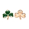 Alloy Enamel Pendants, Clover, Dark Green, Light Gold, 23x22x2mm, Hole: 1.8mm