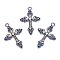 Rack Plating Rainbow Color Alloy Pendants, with Crystal Rhinestone, Cadmium Free & Nickel Free & Lead Free, Cross, 50x34x4mm, Hole: 4mm