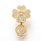 Brass Micro Pave Cubic Zirconia Magnetic Clasps, Cadmium Free & Lead Free, Flower, Golden, 28~31x17~18x12~13mm, Hole: 1mm