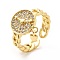 Clear Cubic Zirconia Watch with Heart Charm Open Cuff Ring, Brass Jewelry for Women, Real 18K Gold Plated, Cadmium Free & Nickel Free & Lead Free, US Size 7 1/4(17.5mm)