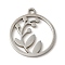 Non-Tarnish 201 Stainless Steel Pendants, Laser Cut, Flat Round with Leaf Charm, Stainless Steel Color, 17x15x1mm, Hole: 1.5mm