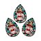 Single Face Printed Wood Big Pendants, Christmas Teardrop Charms, Medium Aquamarine, 54x36.5x2.4mm, Hole: 2mm