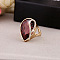 Golden Alloy Rhinestone Finger Rings, Teardrop, Purple