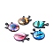 Handmade Glass Pendants, with Alloy Kitten Cabochons Settings & Printed Glass Caboshons, Cat Head with Dragon Eye, Mixed Color, 37x27x7mm, Hole: 6x4mm