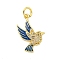 Brass Micro Pave Clear Cubic Zirconia Pendants, Cadmium Free & Nickel Free & Lead Free, with Enamel, Real 18K Gold Plated, Bird, Royal Blue, 23x16.5x3mm, Hole: 3.5mm
