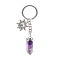 Natural Amethyst Bullet Shape Keychain, Alloy Sun Charms Keychain, 3x0.9cm