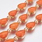 Opaque Glass Beads Strands, Faceted, with Golden Tone Brass Edge, Teardrop & Round, Coral, 18x12.5~13x7~7.5mm, Hole: 1mm, about 10pcs/strand, 9 inch(23cm)