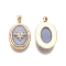 Brass Micro Pave Clear Cubic Zirconia Pendants, with Synthetic Stone, Nickel Free, Oval with Star, Real 18K Gold Plated, 21.5x15x4.5mm, Hole: 3.5x2mm