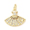 Brass Micro Pave Cubic Zirconia Pendants, Cadmium Free & Lead Free, Fan Charms, with Jump Ring, Real 18K Gold Plated, 16x14.5x2.5mm, Hole: 3mm