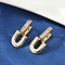 Brass Clear Cubic Zirconia U-Shaped Hoop Earrings, Real 18K Gold Plated, 21x12x9.5mm