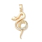 Brass Micro Pave Cubic Zirconia Pendants, Snake, Golden, Clear, 26x14x2.5mm, Hole: 4x2.5mm