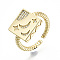 Brass Micro Pave Clear Cubic Zirconia Cuff Rings, Open Rings, Wide Band Rings, Cadmium Free & Nickel Free & Lead Free, Square with Moon, Real 16K Gold Plated, US Size 5 1/2, 16mm
