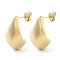 Ion Plating(IP) 304 Stainless Steel Teardrop Stud Earrrings, Half Hoop Earrings, Real 14K Gold Plated, 22.5x13mm