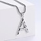 3Pcs 304 Stainless Steel Textured Letter Pendant Box Chain Necklaces, Stainless Steel Color, Letter A