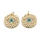 Brass Micro Pave Clear Cubic Zirconia Pendants, with Enamel and Jump Rings, Flat Round with Eye, Real 18K Gold Plated, 18x2.5mm, Hole: 3.5mm