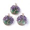 Natural Green Aventurine & Amethyst Big Pendants, with Rose Gold Tone Brass Findings, Flat Round with Tree of Life, 58~61.5x44~48x14~16.5mm, Hole: 4~5x3.5~6mm