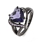 Heart Brass Micro Pave Cubic Zirconia Finger Rings, Gunmetal, Medium Orchid, US Size 8(18.1mm)