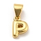 Brass Charms, Real 18K Gold Plated, Long-Lasting Plated, Lead Free & Cadmium Free, Letter Charm, Letter P, 9x6x2.5mm, Hole: 5x3.5mm
