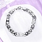 201 Stainless Steel Byzantine Chain Bracelets, Rectangle with Heart Link Chain Bracelets with 304 Stainless Steel Clasps, Stainless Steel Color, 8-5/8 inch(21.8cm)