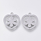 Non-Tarnish 201 Stainless Steel Pendants, Laser Cut Pendants, Heart with Flower, Stainless Steel Color, 17.5x16x1mm, Hole: 1.2mm