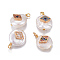 Natural Cultured Freshwater Pearl Pendants, with Brass Cubic Zirconia Findings, Nuggets with Rhombus, Golden, Mixed Color, 17~26x11~16x5~11mm, Hole: 1.6~2mm