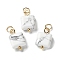 Natural Howlite Pendants, Suqare Charms with 304 Stainless Steel Loops, Golden, 16.5~17x10~10.5x4~4.5mm, Hole: 3.5mm