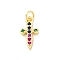 Brass Micro Pave Cubic Zirconia Pendants, Cadmium Free & Lead Free, Cross Charms, with Jump Ring, Real 16K Gold Plated, 16.5x8.5x2.5mm, Hole: 3.5mm