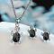 Tortoise Alloy Rhinestone & Glass Pendant Necklaces & Stud Earrings Sets, Platinum, Black, 450mm