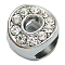 Initial Slide Beads, Alloy Rhinestone Beads, Platinum Color, Letter O, about 9.5mm wide, 10mm long, 6.5mm thick, hole: 3.5x7mm